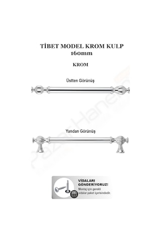 Tibet Model Dolap Çekmece Kulpu Zamak Başlık & Alüminyum Gövde 160mm / 224mm - Tekli Krom 160mm