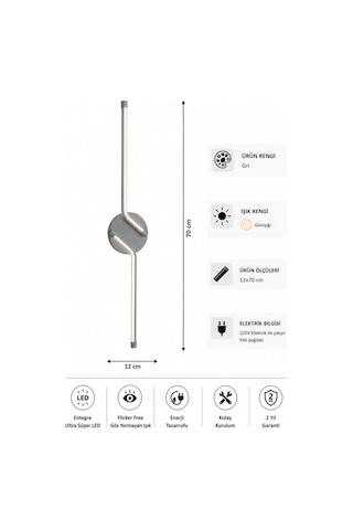 AvizeGO Rosa Modern Led Duvar Apliği Günışığı Gri