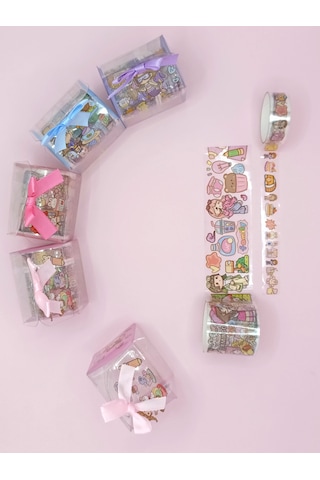 Fiyonk Çantalı Süslü Kız Şeffaf Desenli Bant - Pudra 1