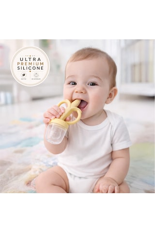 Tgm Baby Meyve Besleyici Ve Ultra Premium Silikon Diş Kaşıyıcı Muzzy Açık Sarı