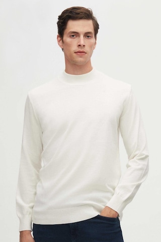 D's Damat Regular Fit Ekru Pamuk Karışımlı Yarım Balıkçı Triko Kazak Ekru