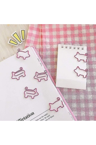 Pembe Domuz Şekilli Kağıt Klips Kitap Ayracı, 20 Adet