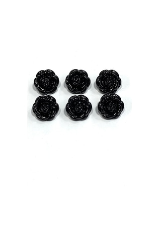İtalyan Ceket Düğmesi / Gül Model / 6'lı Set / Siyah / 2.2 Cm / İgd1