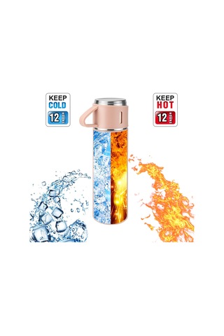Hangfox Paslanmaz Çelik Isı Saklama Bardağı 500ml, 12 Saat Isı Tutma, Sızdırmaz, Taşınabilir, Ev Ve Dış Mekan İçin - Siyah Pembe