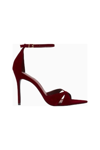 Schutz Strappy 100 Bordo Süet Crossover Bantlı, 100mm Ince Topuklu Lüks Sandalet