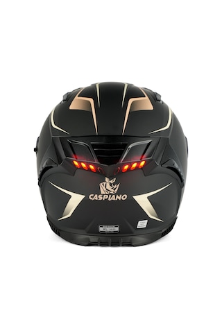 Caspiano Homer Full-face Led Işıklı Glossy Black / Gold Motosiklet Kaskı Ece-r 22.06 Sertifikalı Sarı