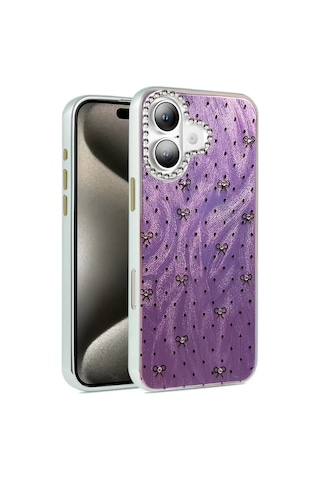 Newface Apple Uyumlu iPhone 16 Plus Kılıf Blade Aynalı Desenli Kapak - Desen 2 Mor