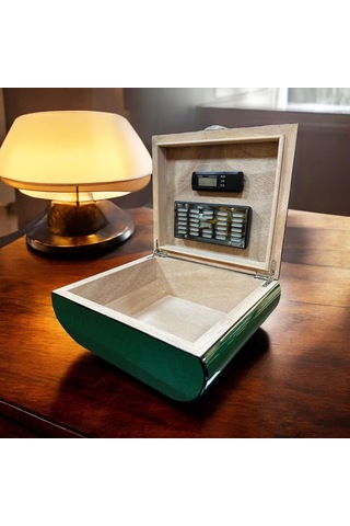 Lubinski İtaly Oval Humidor Puro Kutusu Lizard Yeşil 60's