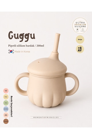 Tgm Baby Guggu Ultra Premium Silikon Pipetli Alıştırma Bardağı 200 Ml Bej