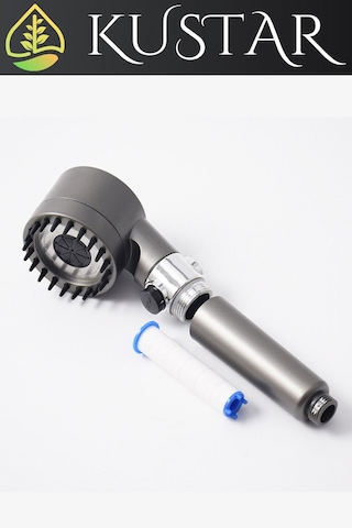 Kustar 3'lü Sabit Yüksek Basınçlı Masajlı Filtreli Aç Kapa Duş Başlığı Banyo Duş Seti Askı Ve Duş Hortumu Gri