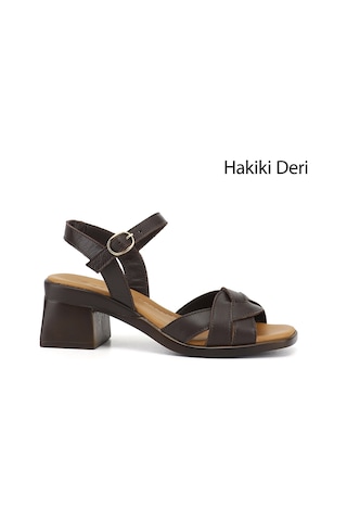 Gönderi(R) Gönderi R Kadın Kahve Antik Örgü Bantlı Kalın Topuklu Hakiki Deri Sandalet Dyza70945407
