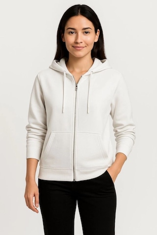 Velmora Fashion Kadın 3 İplik Kapüşonlu Tam Fermuarlı Kanguru Cepli Sweatshirt Hoodie - Beyaz