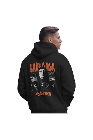 Sevbano Lady Gaga Şarkıcı Baskılı Unisex Oversize Premium Kapüşonlu Hoodi Siyah