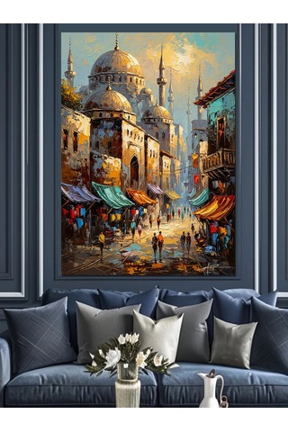 Ahşap Tablo Eski Şehir Meydanı Ve Pazar Yeri