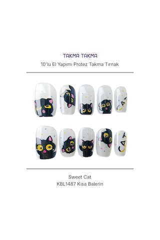 10'lu Siyah Kısa Balerin Kbl1487 Tekrar Kullanılabilir El Yapımı Protez Takma Tırnak M