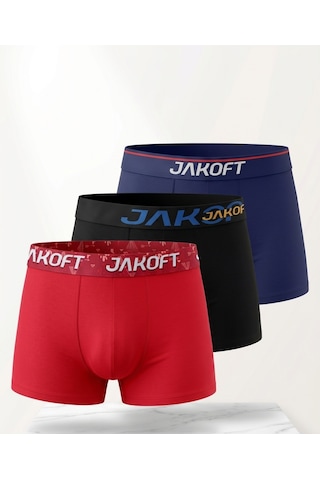 Jakoft Classic Pamuklu Erkek Boxer 3'lü Paket Kırmızı - Siyah - Lacivert