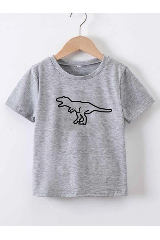 Noıssey Kod:vsk Gri-melanj Çocuk T-shirt Kids-içi-boş-büyük-dinazor-