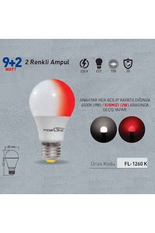 Forlife Renkli Led Ampul 2 Renk Beyaz-Kirmizi 9+2 Watt Fl-1260-B
