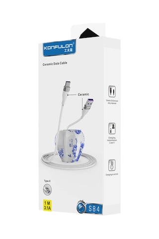 Konfulon - 52 - S84 Seramik Uçlu Type-c 1m 3.1a - Kmrsfres - - Beyaz