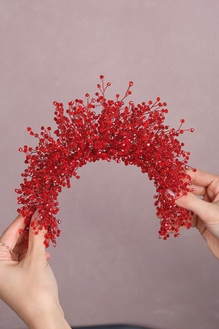 FdayAksesuar En Güzel Gelinlere Özel Kırmızı Atair Yogun Kristal Boncuklu Gelin Saç Aksesuarı FRDY31680