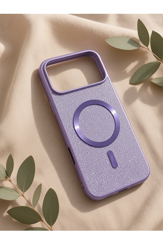 İphone 17/18 Promax Ortak Uyumlu Simli Magsafe Özellikli Kılıf Mor