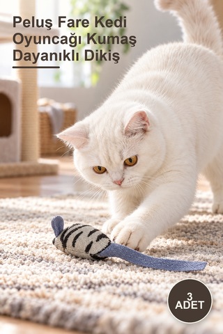 3 Adet Peluş Fare Kedi Oyuncağı Kumaş Dayanıklı Dikiş