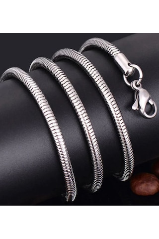 Paslanmaz Çelik Snake Yılan Erkek Kolye / 3mm- 55 Cm Beyaz - Gümüş