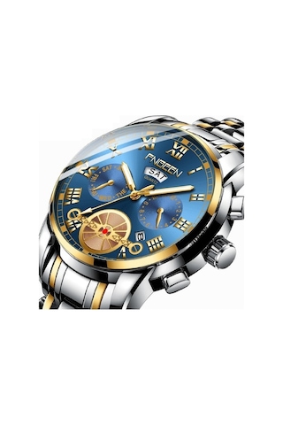 Novahub Fngeen 4001 Erkekler Kuvars Saat, Kahverengi Deri Altın Siyah Yüzey, Çok Renkli Fonksiyonlar Çok Renkli