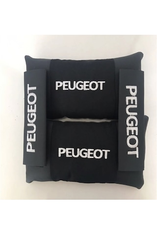 Peugeot Nakışlı Deri 1 Çift Boyun Yastık Ve Kemer Pedi