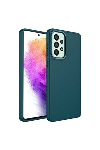 Galaxy Uyumlu A52 Kılıf Metal Çerçeve Ve Buton Tasarımlı Silikon Zore Luna Kapak Koyu Yeşil