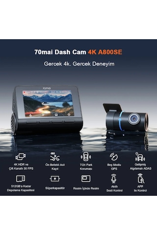 70mai Araç Kamerası A800se Ön Kamera + Rc22 Arka Kamera Set 4k Ultra Hd
