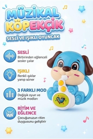 Montessori Eğlenceli Köpek Düğmeli Işıklı Müzikli 3 Modlu 12 Cm Eğitici Ve Öğretici Bebek Oyuncağı