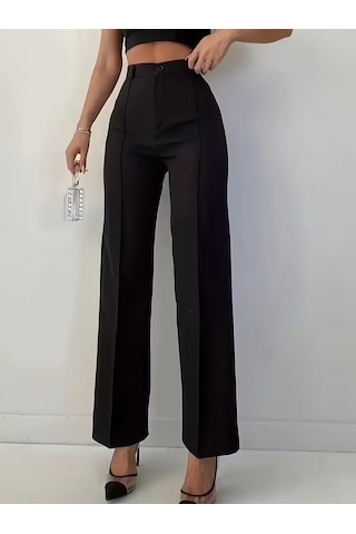 İkales Bordo Renk Yüksek Bel Maskülen Kesim Kumaş Pantolon