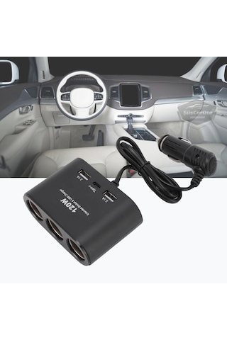 Şüscaroto Aksesuar Üniversal 3'lü Çakmak Soketi 120W Çakmaklık Çoğaltıcı 2 Usb 1 Type-c Araç Şarj Cihazı 12V/24V