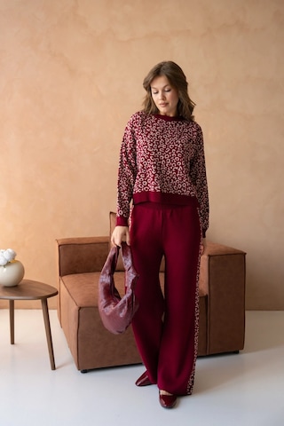 Kadın Geniş Yaka Desenli Kazak Pantolon İkili Triko Takım Bordo