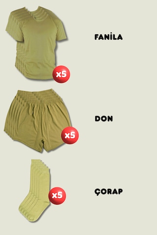 Outdoorun 5'li Askerlik Seti Fanila Don Çorap - Temel Ve Bedelli Askerlik Malzemeleri Haki