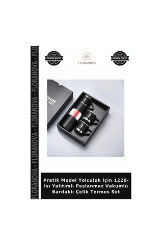 Pratik Model Yolculuk İçin 1220- Isı Yalıtımlı Paslanmaz Vakumlu Bardaklı Çelik Termos Set Çok Renkli