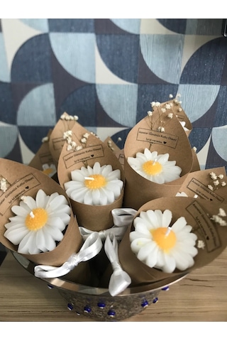 Bernami Mum Pinterest Kişiye Özel 10 Adet Papatya Kokulu Buket Mum, Düğün, Nişan, Söz, Kadınlar Ve Anneler Günü Diğer