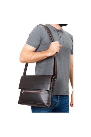 Bizoon Eds197 Çapraz Askılı Gerçek Deri Kolej Postacı Çanta