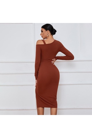 Hnxc Kadın Moda Yaz Bahar Düz Renk Baskı Uzun Kollu Yüksek Bel Günlük Elbiseler Kırmızı