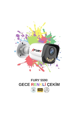 Fury 5mp Lens 1080p Full Hd Ahd 4 Led Gece Görüşlü Renkli Su Geçirmez Güvenlik Kamera
