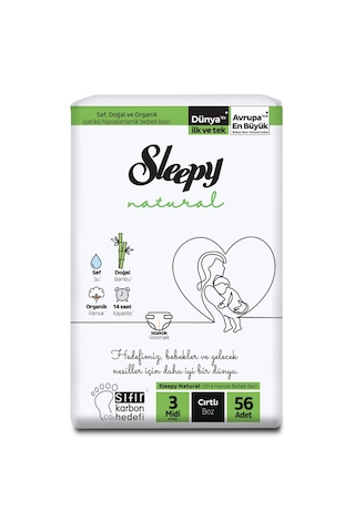 Sleepy Natural Ekonomik Paket Bebek Bezi 3 Numara Midi 56 Adet