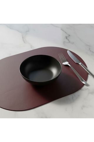 2 Adet Bordo Deri Amerikan Servis Tam Oval 33x44 Cm