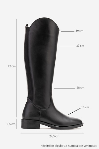 Luvishoes Ruız Siyah Cilt Hakiki Deri Streç Detaylı Kadın Çizme Siyah
