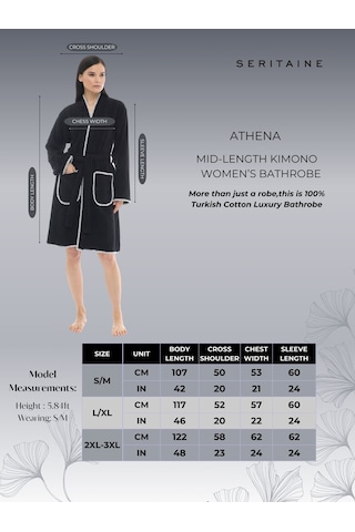 Athena Kimono Kadın Bornozu- Siyah %100 Pamuk Siyah