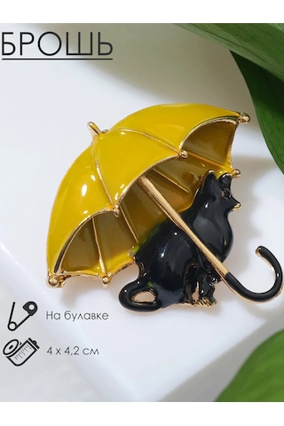 Queen Fair Şemsiyelerin Altında Broş "kedi", Siyah-sarı Altın Kaplama 170211371 Gri
