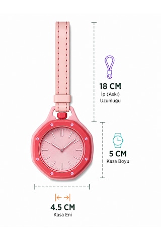 Piyatech Renkli Detaylı Askılı Cep Saati Hemşire Saati Çanta Ve Pantolon Aksesuarı Anahtarlık Unisex Sekizgen Saat Pembe