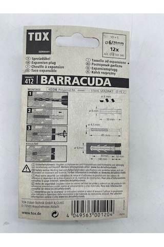 Tox Barracuda Plastik Dübel Vida Seti 6X30 Mm 12 Adet