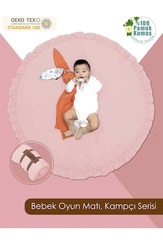 Mordesign Bebek/çocuk Oyun Halısı, Yenidoğan Emekleme Pedi, Aktivite Matı, Çok Amaçlı Minder, Kampçı Serisi 110 X 110 Pudra