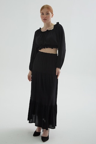 Fashion Friends 24y0220k1 Kadın Yakası Fırfırlı Crop Bluz 24Y0220K1-R1534 Siyah